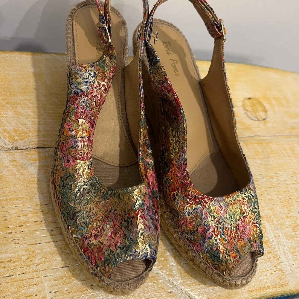 Multicolor Textured Peep-Toe Slingback Sandals